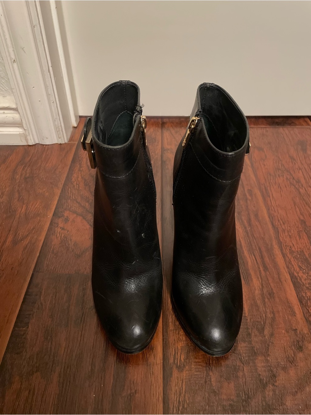 Tory Burch Women's Black Leather Ankle Boots with Side Buckle
